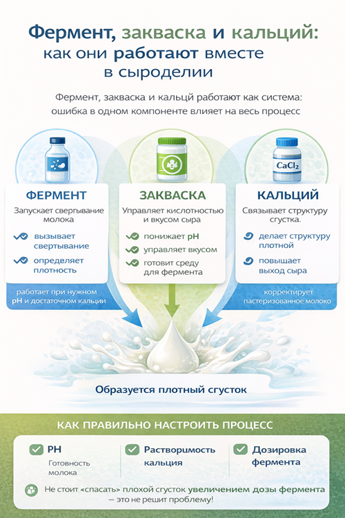 Фермент, закваска и кальций: как работают вместе в сыроделии